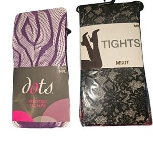 Mixit Black Lace Tights and Dots Purple Patterned Tights M/L